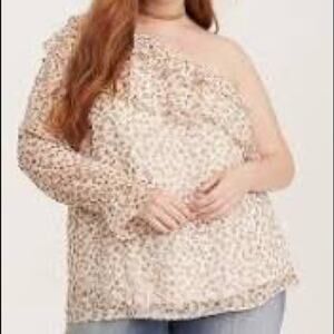 Torrid Light Color Floral One Shoulder Ruffle Blouse Size 3